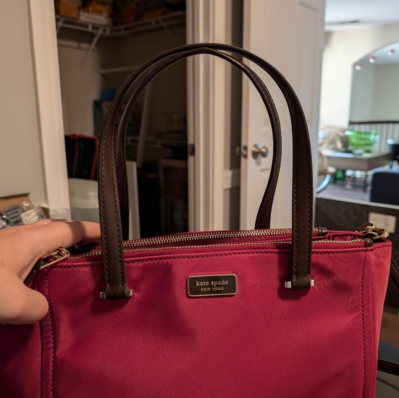 Kate Spade Dawn M Satchel Nylon Bag Rhubarg Tart - Picture 7 of 15